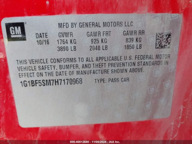 Photo 8 VIN: 1G1BF5SM7H7170968 - CHEVROLET CRUZE 