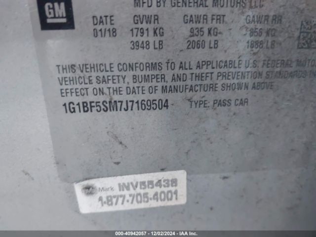 Photo 8 VIN: 1G1BF5SM7J7169504 - CHEVROLET CRUZE 