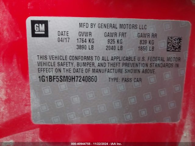 Photo 8 VIN: 1G1BF5SM9H7240860 - CHEVROLET CRUZE 