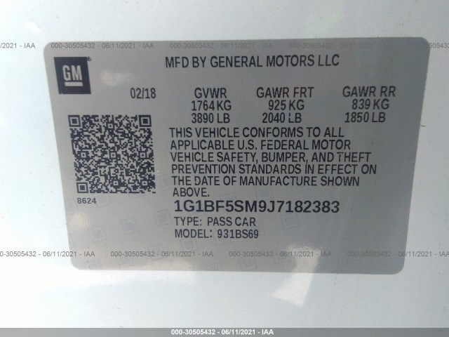 Photo 8 VIN: 1G1BF5SM9J7182383 - CHEVROLET CRUZE 