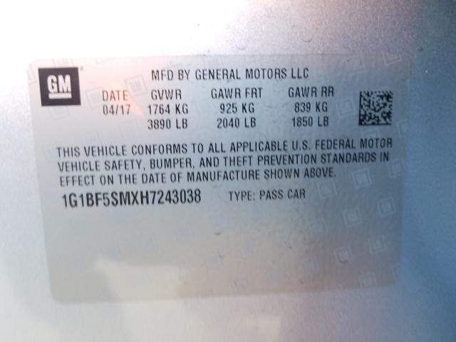 Photo 9 VIN: 1G1BF5SMXH7243038 - CHEVROLET CRUZE PREM 