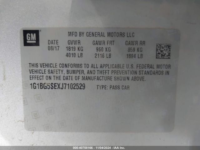 Photo 8 VIN: 1G1BG5SEXJ7102529 - CHEVROLET CRUZE 