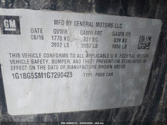 Photo 8 VIN: 1G1BG5SM1G7290423 - CHEVROLET CRUZE 