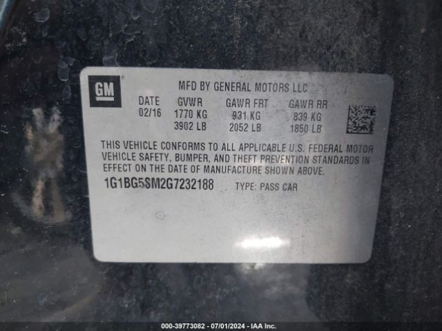 Photo 8 VIN: 1G1BG5SM2G7232188 - CHEVROLET CRUZE 