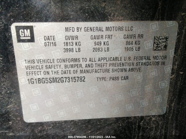 Photo 8 VIN: 1G1BG5SM2G7315782 - CHEVROLET CRUZE 