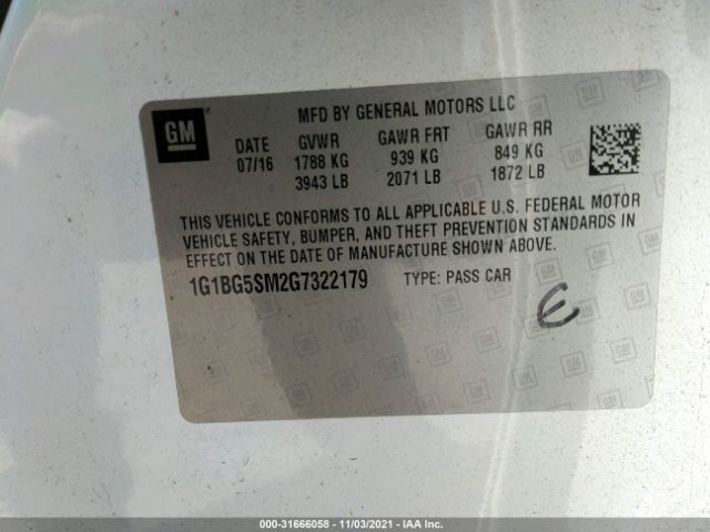 Photo 8 VIN: 1G1BG5SM2G7322179 - CHEVROLET CRUZE 