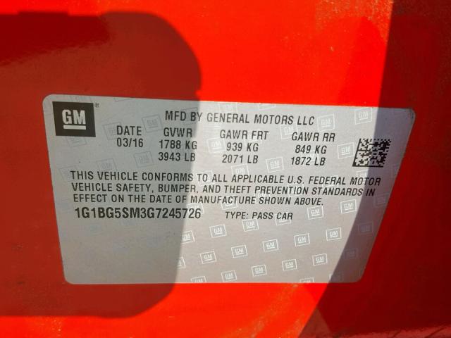 Photo 9 VIN: 1G1BG5SM3G7245726 - CHEVROLET CRUZE PREM 