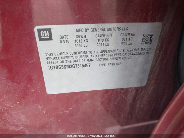 Photo 8 VIN: 1G1BG5SM3G7315497 - CHEVROLET CRUZE 