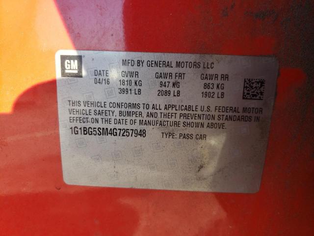 Photo 9 VIN: 1G1BG5SM4G7257948 - CHEVROLET CRUZE PREM 