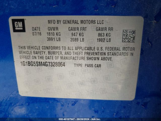 Photo 8 VIN: 1G1BG5SM4G7328064 - CHEVROLET CRUZE 