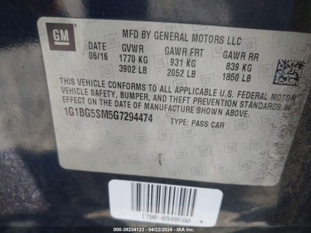 Photo 8 VIN: 1G1BG5SM5G7294474 - CHEVROLET CRUZE 