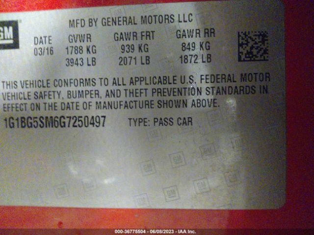 Photo 8 VIN: 1G1BG5SM6G7250497 - CHEVROLET CRUZE 