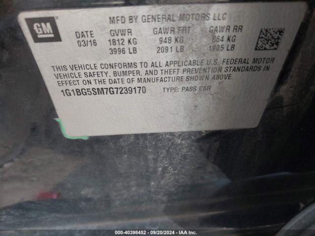 Photo 8 VIN: 1G1BG5SM7G7239170 - CHEVROLET CRUZE 