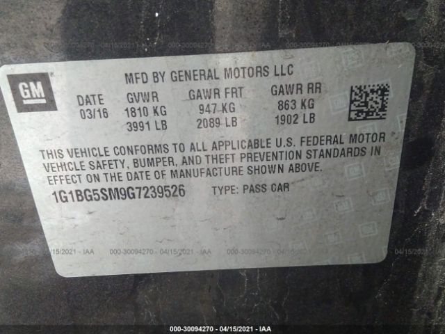 Photo 8 VIN: 1G1BG5SM9G7239526 - CHEVROLET CRUZE 