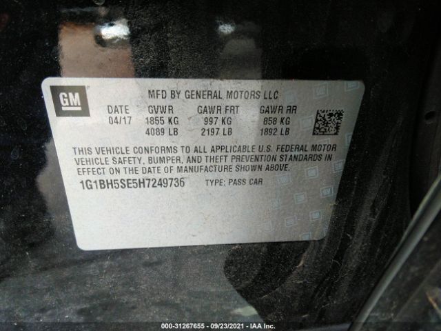 Photo 8 VIN: 1G1BH5SE5H7249736 - CHEVROLET CRUZE 