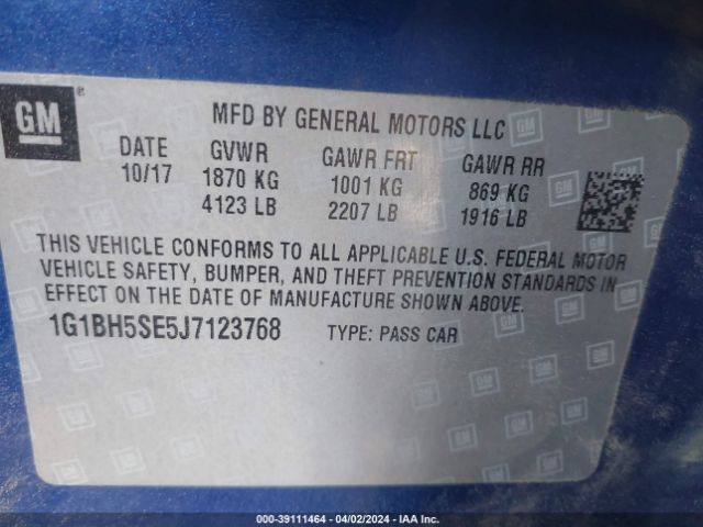 Photo 8 VIN: 1G1BH5SE5J7123768 - CHEVROLET CRUZE 