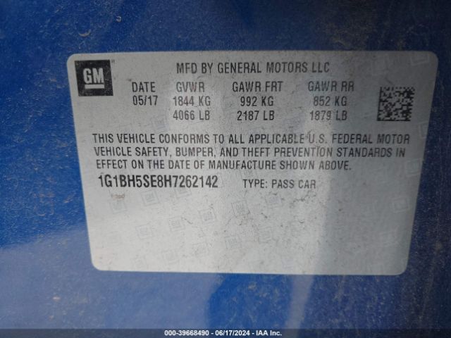 Photo 8 VIN: 1G1BH5SE8H7262142 - CHEVROLET CRUZE 