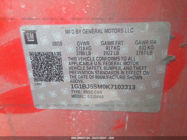 Photo 8 VIN: 1G1BJ5SM0K7103313 - CHEVROLET CRUZE 