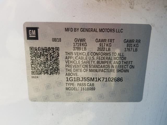 Photo 9 VIN: 1G1BJ5SM1K7102686 - CHEVROLET CRUZE 