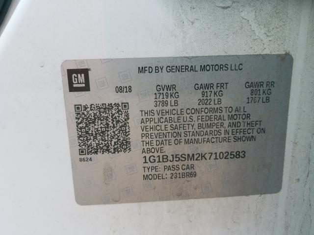 Photo 9 VIN: 1G1BJ5SM2K7102583 - CHEVROLET CRUZE 