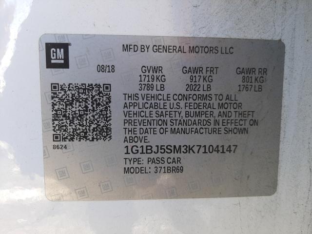 Photo 9 VIN: 1G1BJ5SM3K7104147 - CHEVROLET CRUZE 