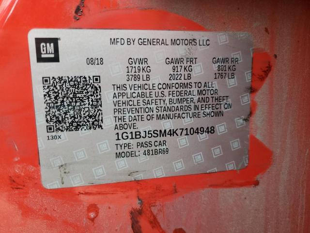 Photo 11 VIN: 1G1BJ5SM4K7104948 - CHEVROLET CRUZE 