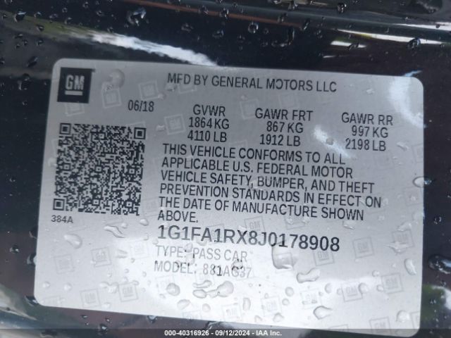 Photo 8 VIN: 1G1FA1RX8J0178908 - CHEVROLET CAMARO 