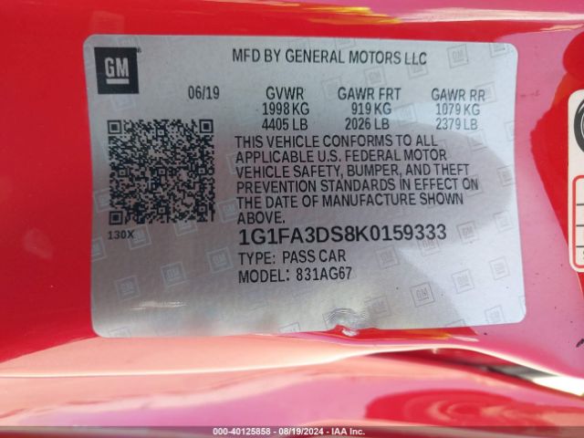 Photo 8 VIN: 1G1FA3DS8K0159333 - CHEVROLET CAMARO 