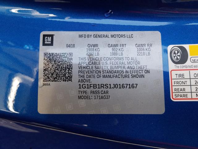 Photo 9 VIN: 1G1FB1RS1J0167167 - CHEVROLET CAMARO LT 