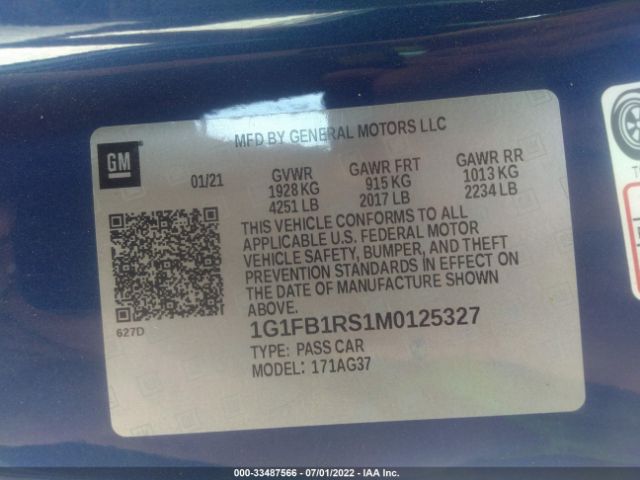 Photo 8 VIN: 1G1FB1RS1M0125327 - CHEVROLET CAMARO 