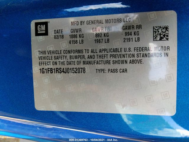 Photo 8 VIN: 1G1FB1RS4J0152078 - CHEVROLET CAMARO 