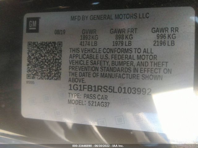 Photo 8 VIN: 1G1FB1RS5L0103992 - CHEVROLET CAMARO 