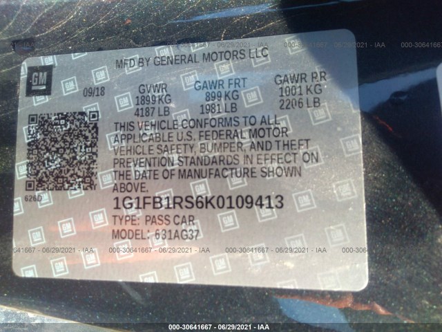 Photo 8 VIN: 1G1FB1RS6K0109413 - CHEVROLET CAMARO 