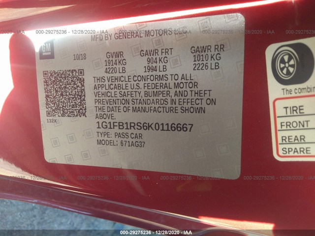 Photo 8 VIN: 1G1FB1RS6K0116667 - CHEVROLET CAMARO 