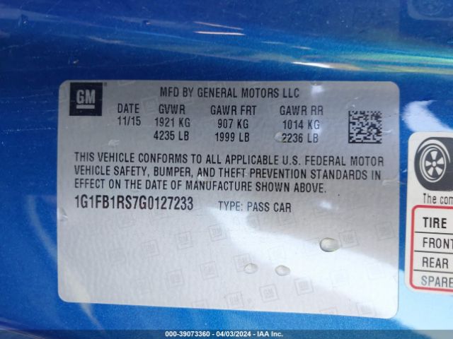 Photo 8 VIN: 1G1FB1RS7G0127233 - CHEVROLET CAMARO 