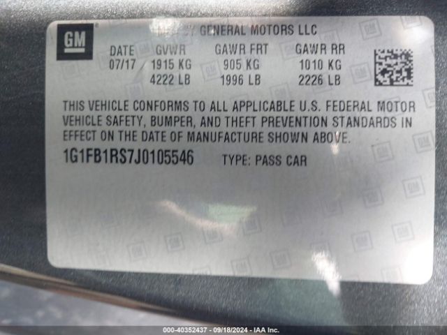 Photo 8 VIN: 1G1FB1RS7J0105546 - CHEVROLET CAMARO 