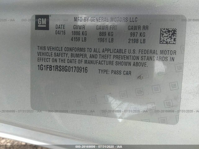 Photo 8 VIN: 1G1FB1RS8G0170916 - CHEVROLET CAMARO 