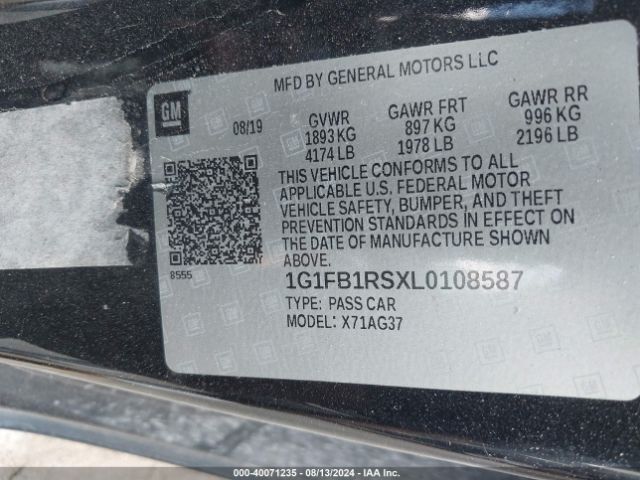 Photo 8 VIN: 1G1FB1RSXL0108587 - CHEVROLET CAMARO 