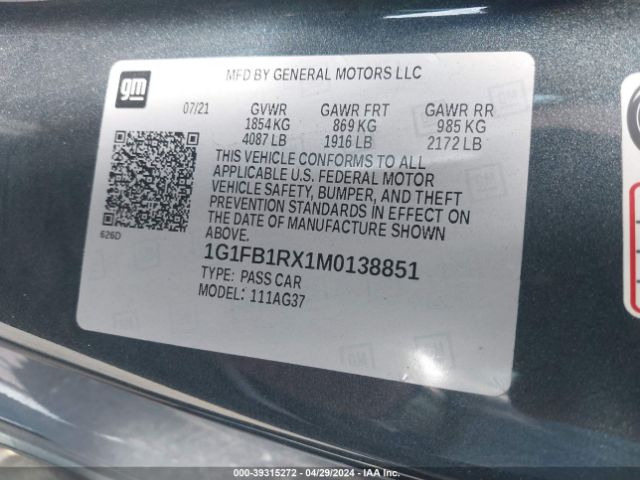 Photo 8 VIN: 1G1FB1RX1M0138851 - CHEVROLET CAMARO 