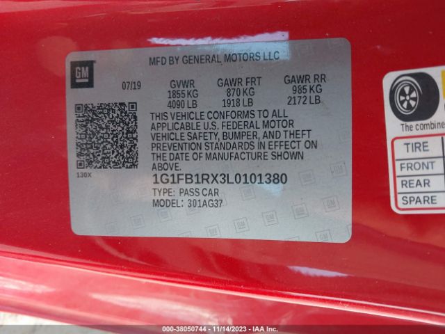 Photo 8 VIN: 1G1FB1RX3L0101380 - CHEVROLET CAMARO 