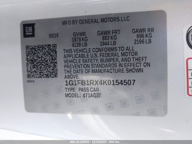 Photo 8 VIN: 1G1FB1RX4K0154507 - CHEVROLET CAMARO 