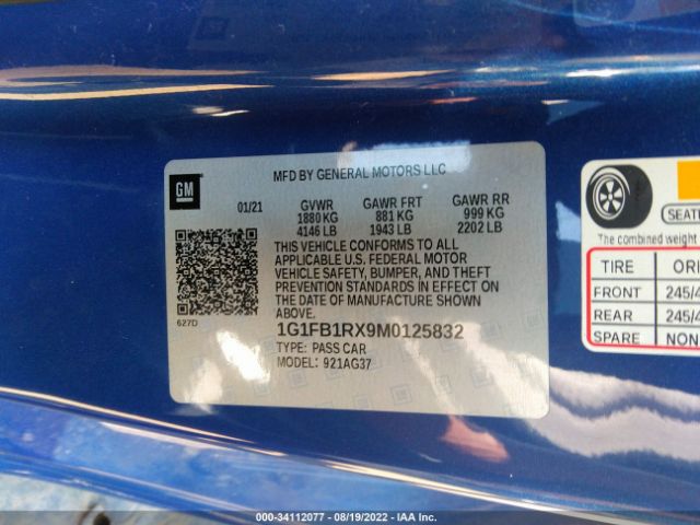 Photo 8 VIN: 1G1FB1RX9M0125832 - CHEVROLET CAMARO 