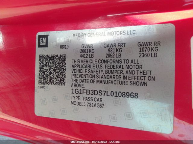 Photo 8 VIN: 1G1FB3DS7L0108968 - CHEVROLET CAMARO 