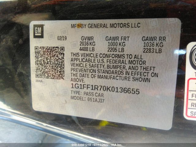 Photo 8 VIN: 1G1FF1R70K0136655 - CHEVROLET CAMARO 