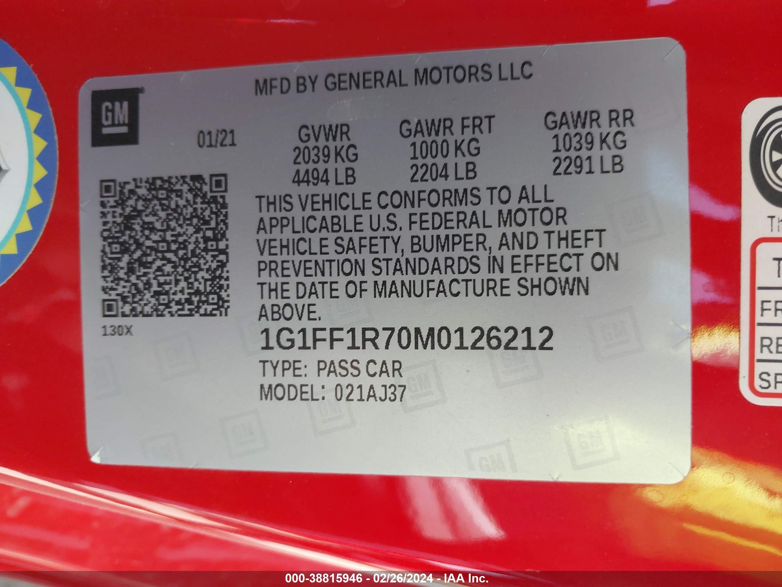 Photo 8 VIN: 1G1FF1R70M0126212 - CHEVROLET CAMARO 