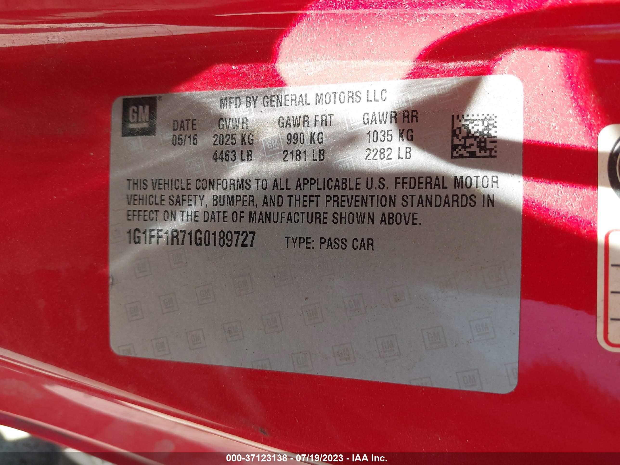 Photo 8 VIN: 1G1FF1R71G0189727 - CHEVROLET CAMARO 