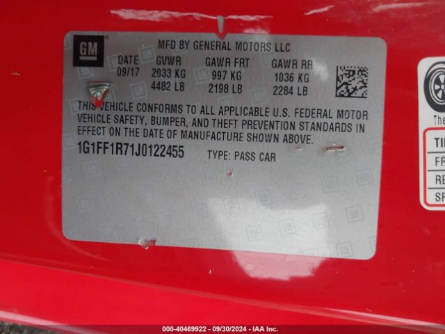 Photo 8 VIN: 1G1FF1R71J0122455 - CHEVROLET CAMARO 