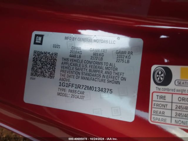 Photo 8 VIN: 1G1FF1R72M0134375 - CHEVROLET CAMARO 