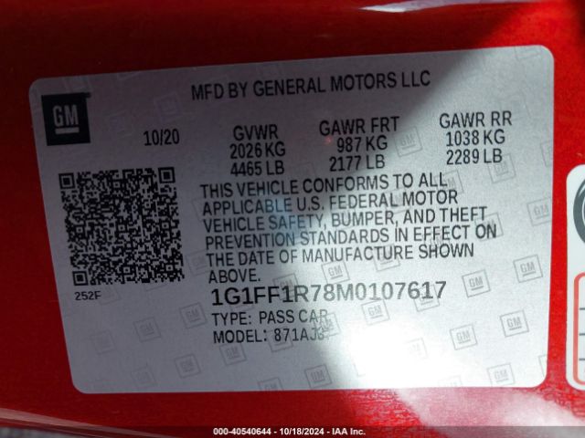 Photo 8 VIN: 1G1FF1R78M0107617 - CHEVROLET CAMARO 