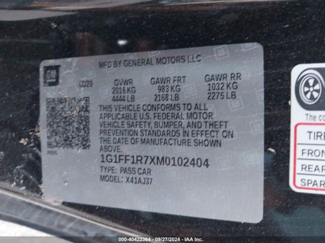 Photo 8 VIN: 1G1FF1R7XM0102404 - CHEVROLET CAMARO 